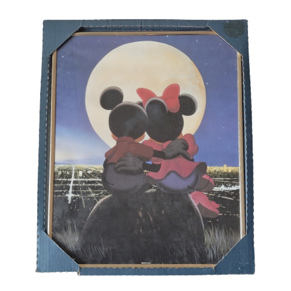 New 1990s Disney Mickey & Minnie Mouse Framed Poster Vintage Rare Art